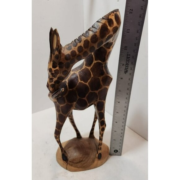 Vtg Besmo Kenya Handcarved Wooden Pair of Giraffe Figurines 12" Tall - Picture 11 of 16
